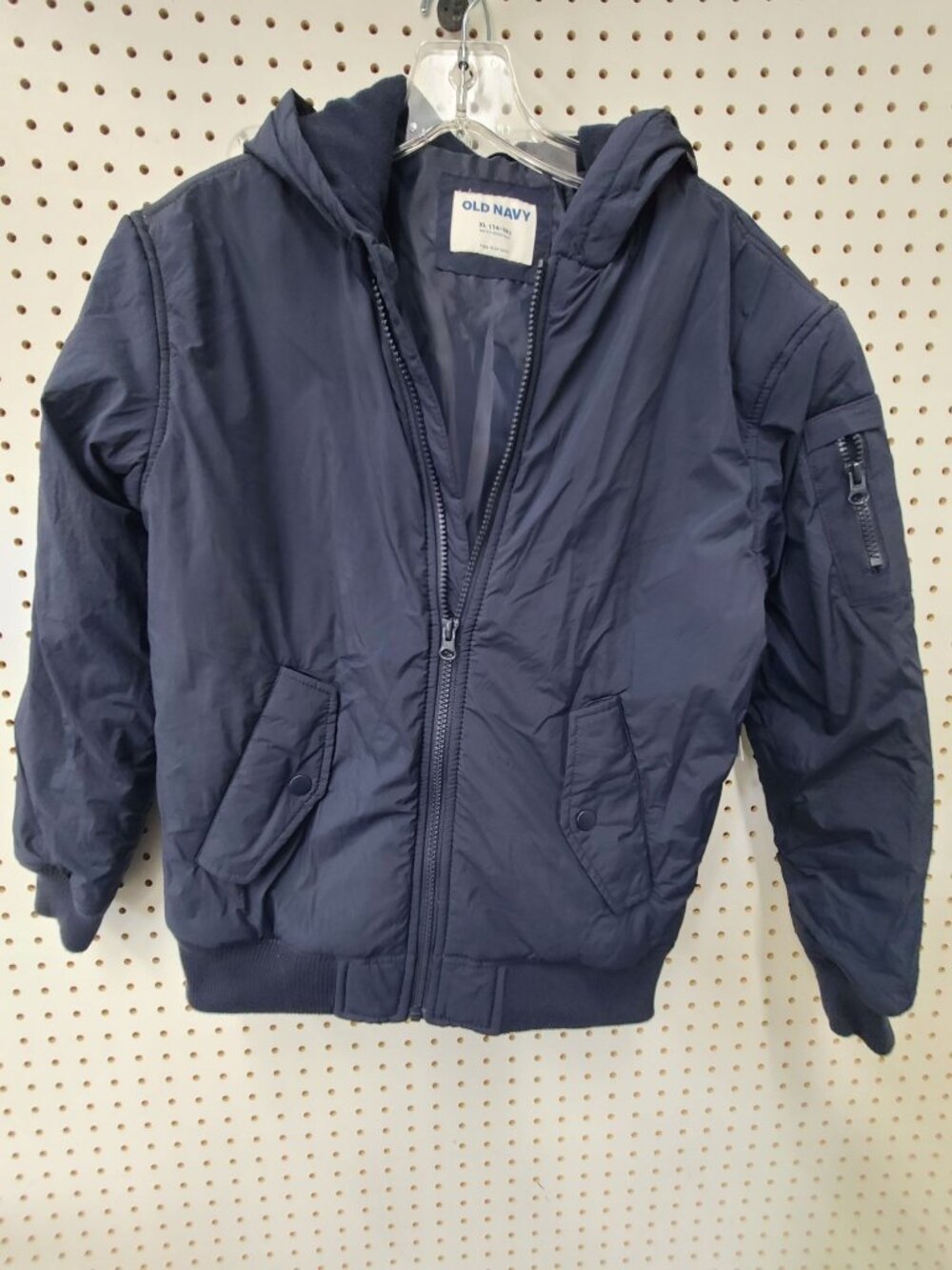 Old Navy Boys Water-Resistant Hooded Jacket XL (14-16) Navy Blue With Zipper Poc